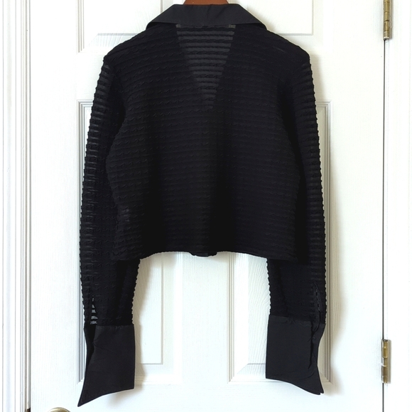 Rayure Paris 90's Vintage Textured Long Sleeve Button Down Cropped Top Black L - Picture 9 of 10